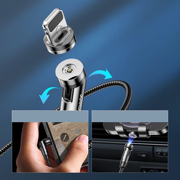 Universal magnetisk kabel USB Lightning ladekabel USB-C microUSB 1,2m sort