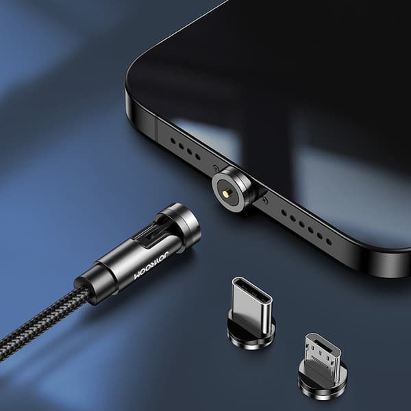 Universal magnetisk kabel USB Lightning ladekabel USB-C microUSB 1,2m sort