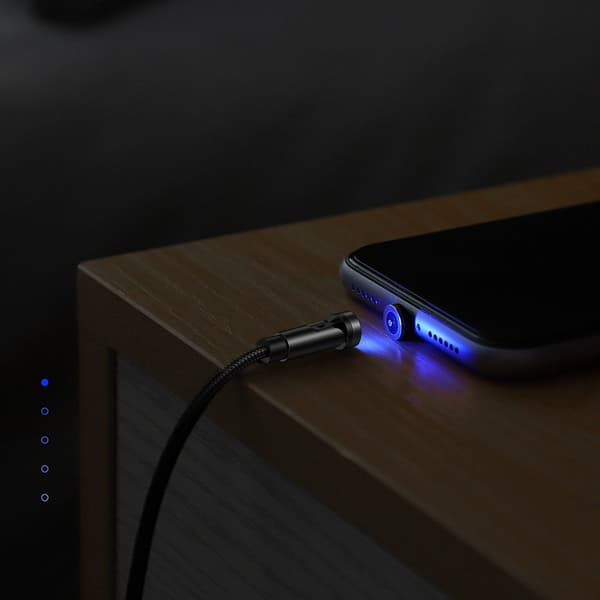 Universal magnetisk kabel USB Lightning ladekabel USB-C microUSB 1,2m sort