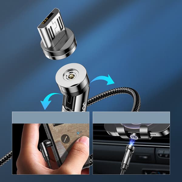 Universal magnetisk kabel USB Lightning ladekabel USB-C microUSB 1,2m sort