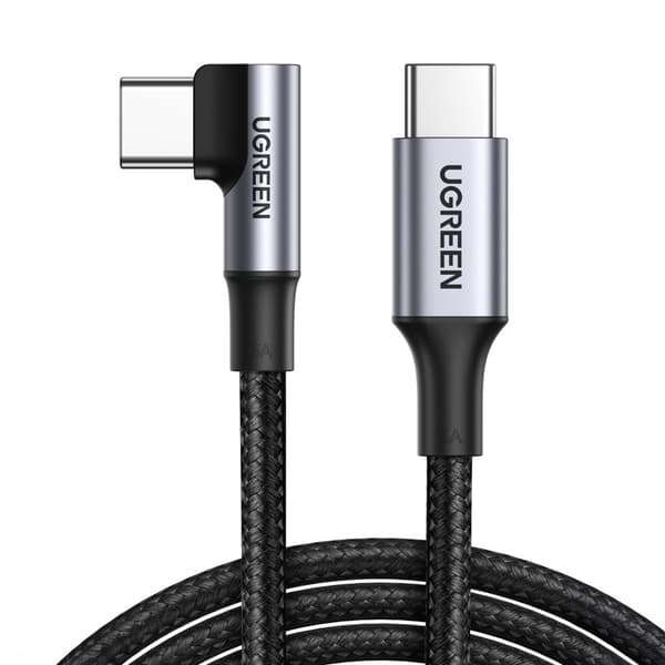 Flätad vinklad USB-C-kabel 480Mb/s, 2m, svart och grå