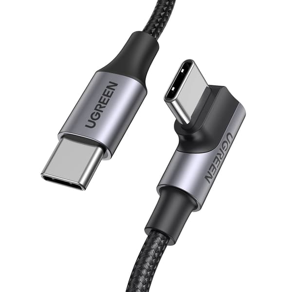 Flätad vinklad USB-C-kabel 480Mb/s, 2m, svart och grå