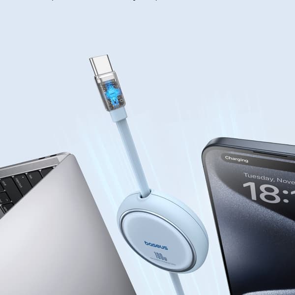 Kabel tilbagetrækkeligt optrækkeligt kabel USB-C 100W Free2Draw Mini 1m blå