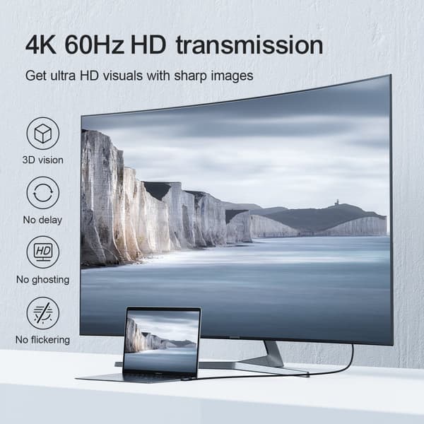 Vinklet USB-C - HDMI 4K 60Hz kabel, 2m, grå