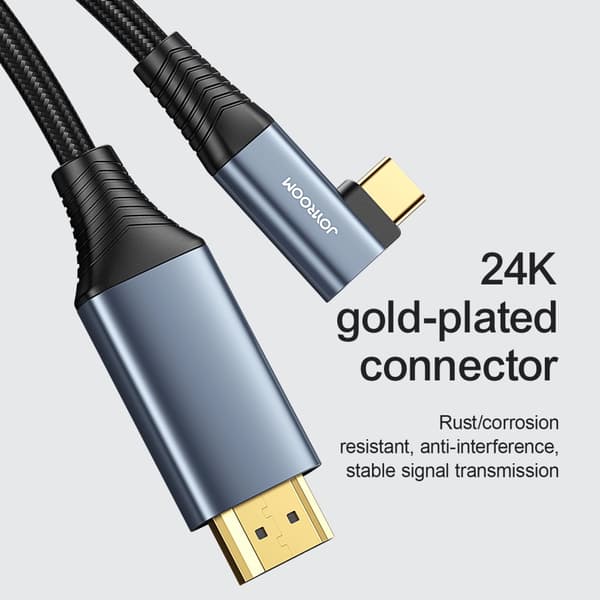 Vinklet USB-C - HDMI 4K 60Hz kabel, 2m, grå