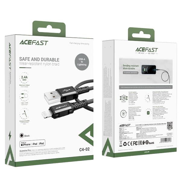 MFI-kabel för iPhone USB - Lightning 2,4A 1,8m svart