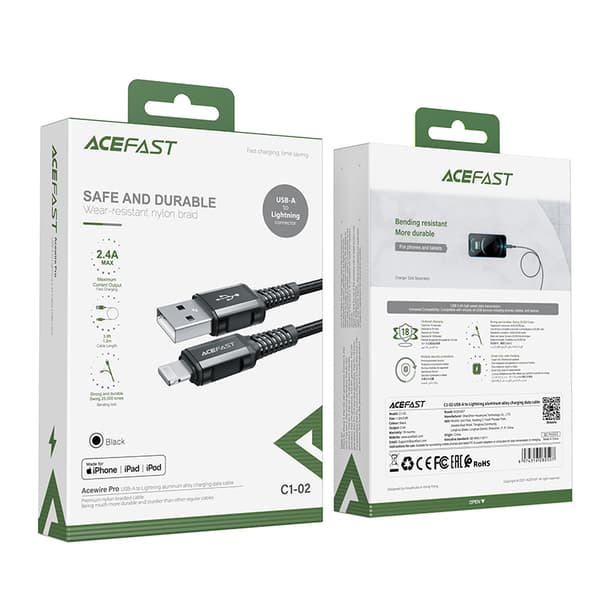 MFI kabel til iPhone USB - Lightning 2.4A 1.2m sort