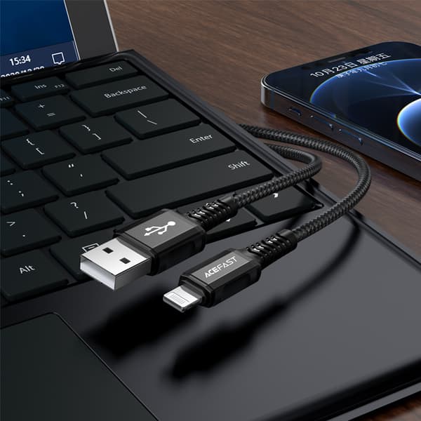 MFI kabel til iPhone USB - Lightning 2.4A 1.2m sort