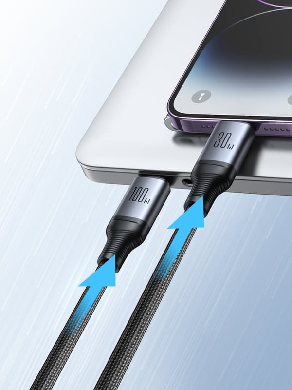2in1 Speedy Series USB-C - USB-C / iPhone Lightning-kabel 100W 1,5m svart