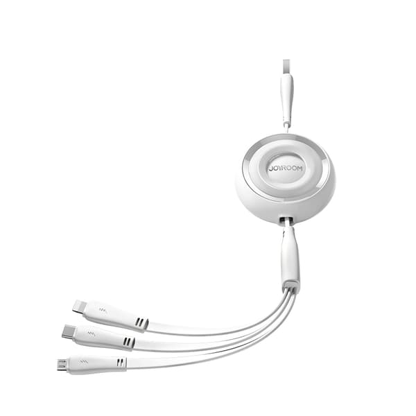 3in1 Colorful Series USB-A-USB-C / iPhone Lightning / microUSB sisäänvedettävä kaapeli 1m valkoinen