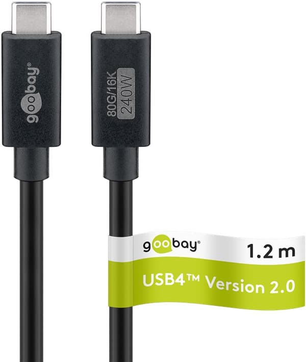 USB-C™-kaapeli, USB4™-versio 2.0, 240 W, 80 Gbit/s, virransyöttö, 1,2 m