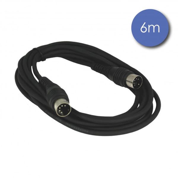 MIDI DIN 5 hane till hane kabel 6m - Rak termogjuten kontakt - Svart
