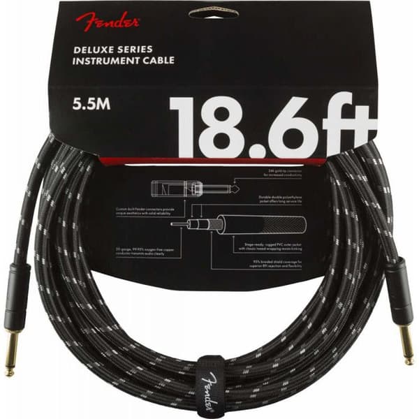 Fender Deluxe Series Instrumentjackkabel, rak, svart Tweed - 5,5m