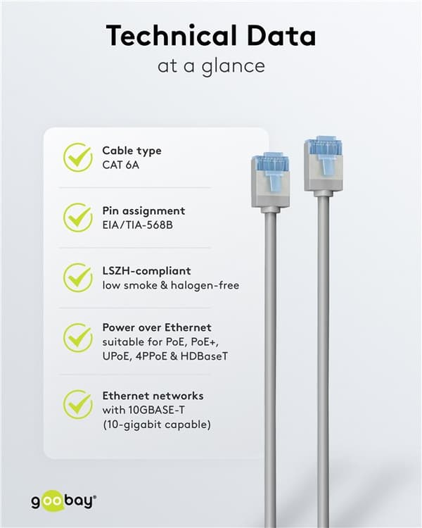 Ultraflexibel patchkabel CAT 6A, slim, U/FTP, grå