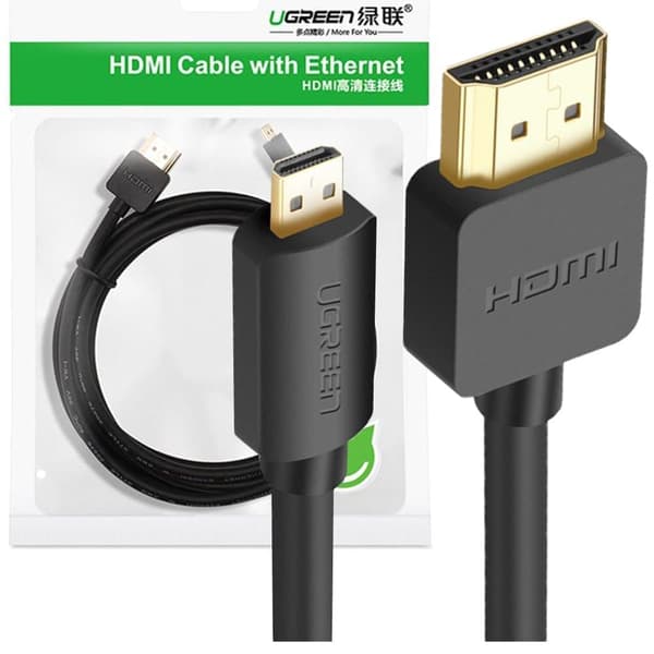Grønn kabel HDMI - mikro HDMI 19 pins 2.0v 4K 60Hz 30AWG 1.5m svart (30102)