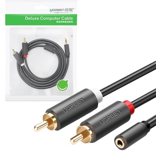 Ugreen kabel lydkabel 3,5 mm miniplugg (hun) - 2RCA (hann) 25 cm grå (AV102 10561)