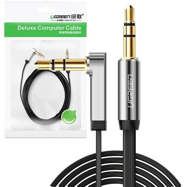 Ugrønn flatkabel AUX lydkabel 3,5 mm minijack 2m sølv (10599)