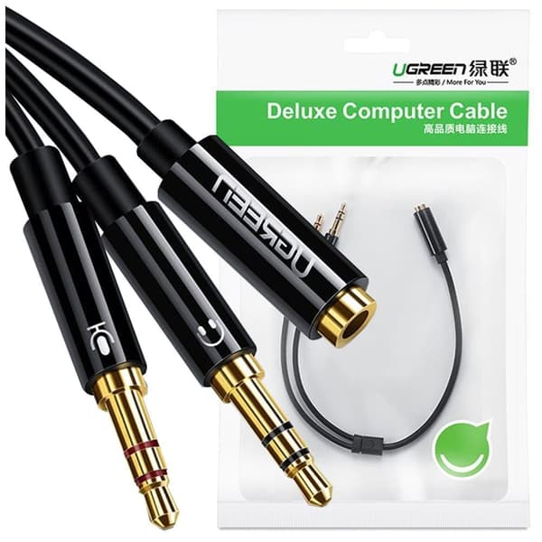 Ugreen AUX splitterkabel 3,5 mm minikontakt (hun) - 2x 3,5 mm minikontakt (hann - mikrofon og hodetelefoner) svart (AV140 20899)