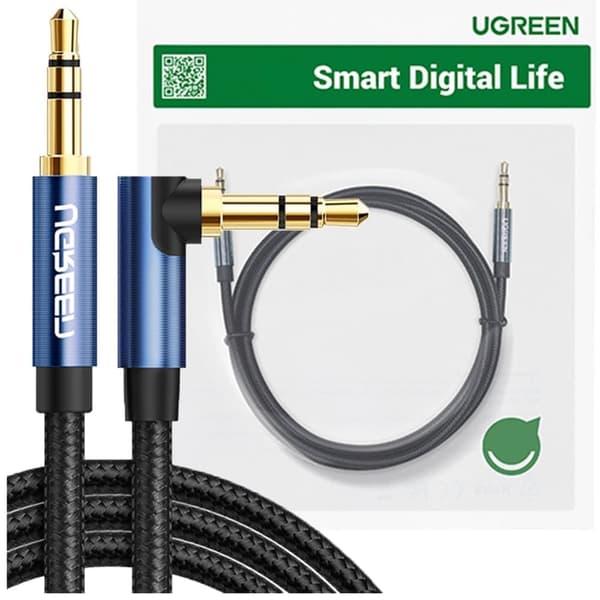 Ugreen AUX lydkabel 3,5 mm vinklet minijack 2 m blå (AV112)