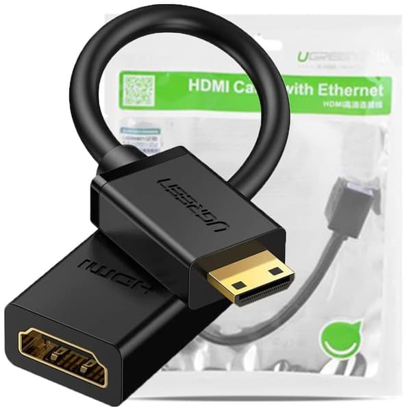 Ugrønn adapterkabel HDMI (hunn) - mini HDMI (hann) 4K 60 Hz Ethernet HEC ARC audio 32 kanaler 22 cm svart (20137)