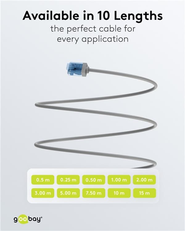 Ultrafleksibel patchkabel CAT 6A, slank, U/UTP, grå