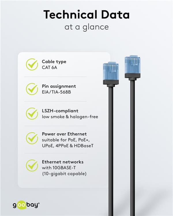 Ultra-fleksibelt netværkskabel CAT 6A, slim, U/UTP, sort