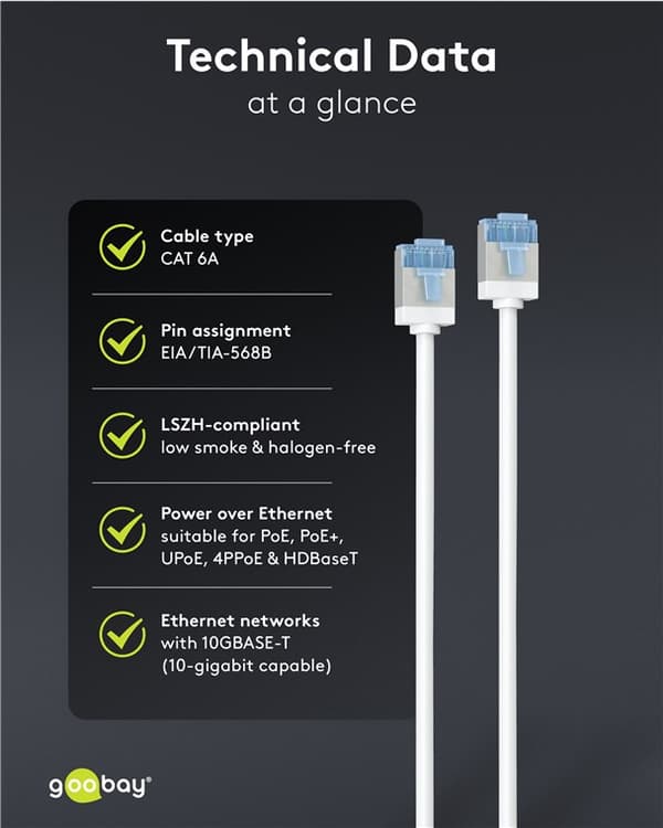 Ultra-fleksibelt netværkskabel CAT 6A, slim, U/FTP, hvid