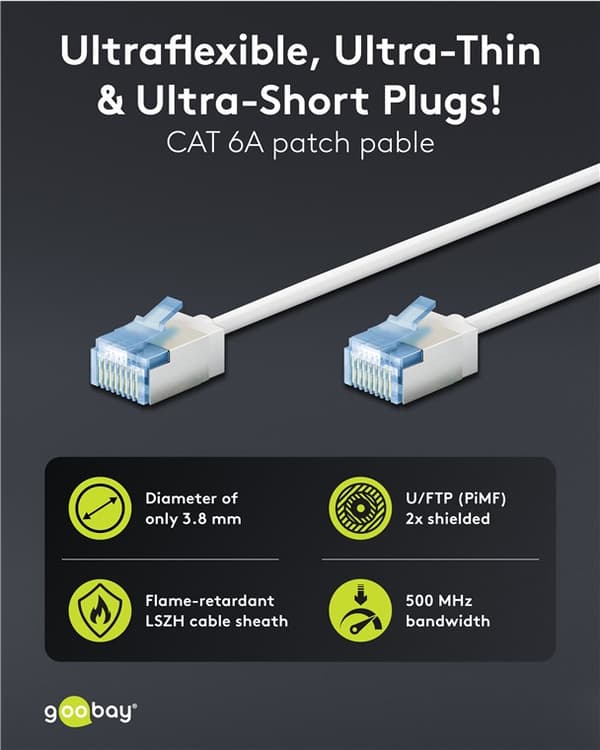 Ultraflexibel patchkabel CAT 6A, slim, U/FTP, vit