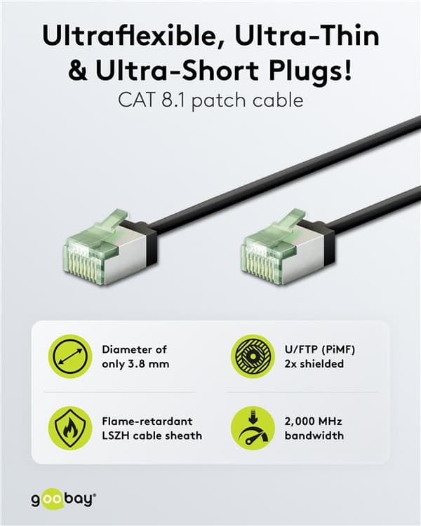 Ultra-fleksibelt netværkskabel CAT 8.1, slim, U/FTP, sort