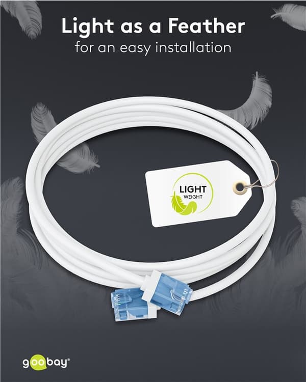 Ultrafleksibel patchkabel CAT 6A, slank, U/UTP, hvit