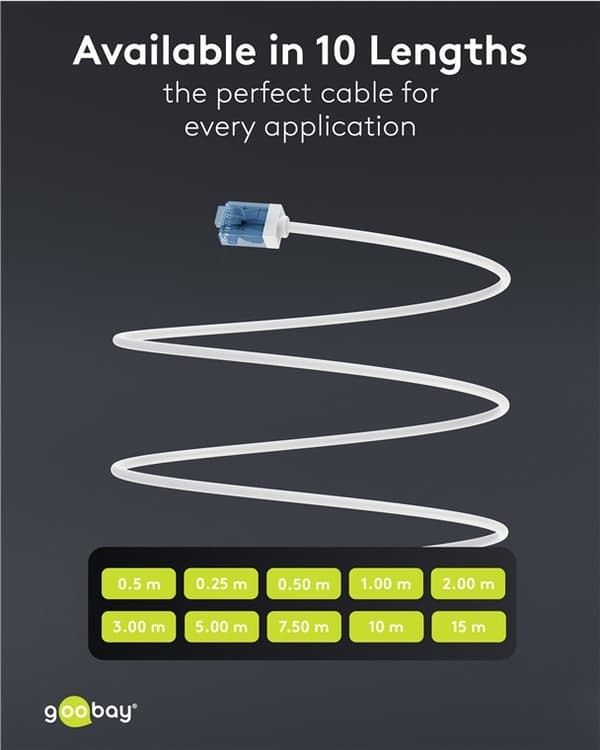 Ultrafleksibel patchkabel CAT 6A, slank, U/UTP, hvit