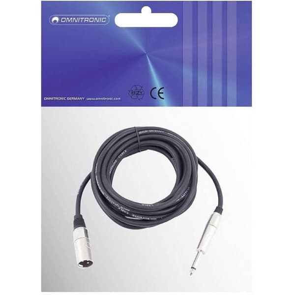 XLR-adapterkabel [1x 3-stift hane XLR - 1x 6,3 mm hanuttag (mono)] Omnitronic 3022519D svart 10,00 m