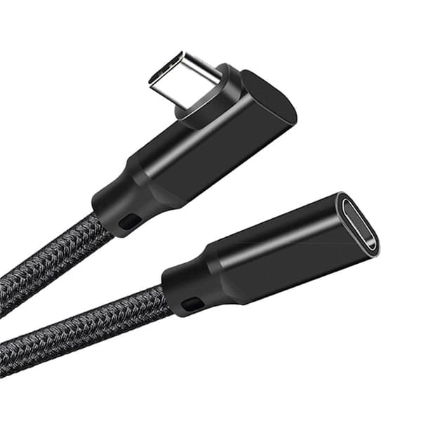 Oikean kulman USB-C-jatkokaapeli – PQ117 musta punottu (10Gbps+4K+100W)