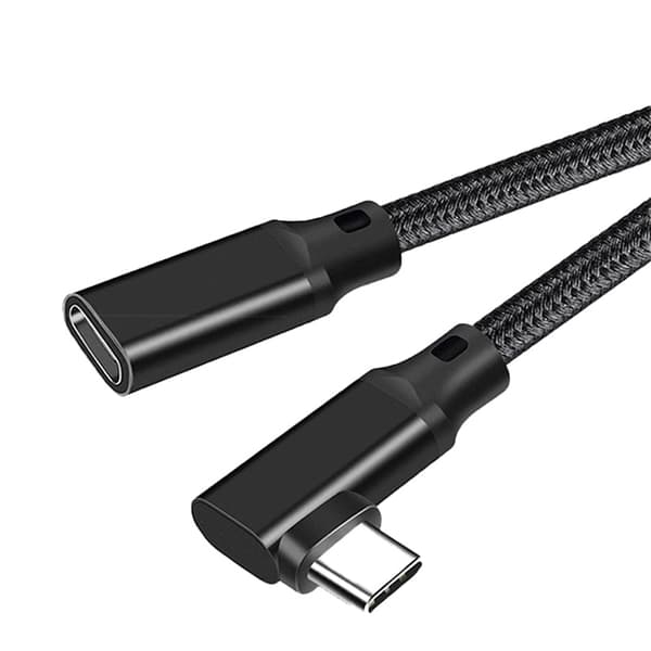 Oikean kulman USB-C-jatkokaapeli – PQ117 musta punottu (10Gbps+4K+100W)