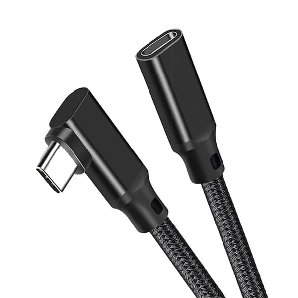 Oikean kulman USB-C-jatkokaapeli – PQ117 musta punottu (10Gbps+4K+100W) 2 m