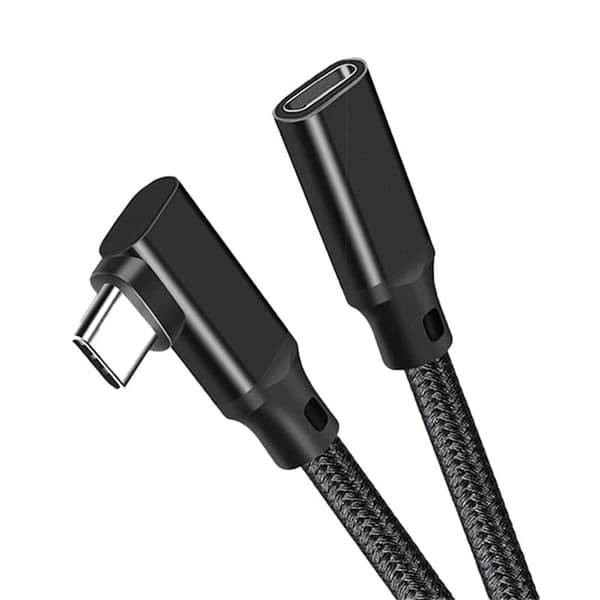 Oikean kulman USB-C-jatkokaapeli – PQ117 musta punottu (10Gbps+4K+100W)
