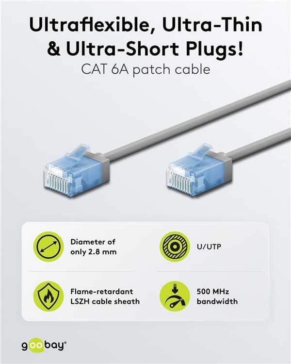 Ultraflexibel patchkabel CAT 6A, slim, U/UTP, grå