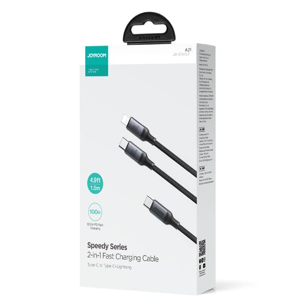 2in1 Speedy Series USB-C - USB-C / iPhone Lightning-kabel 100W 1,5m svart