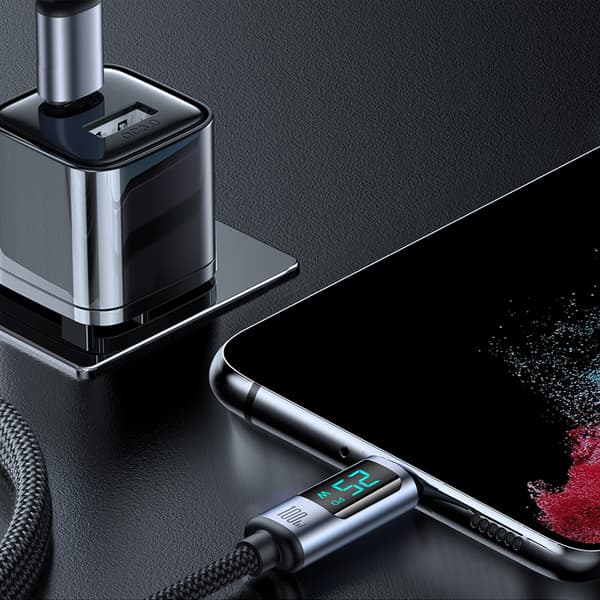 USB-C kabel med LED display 100W 1,2m svart