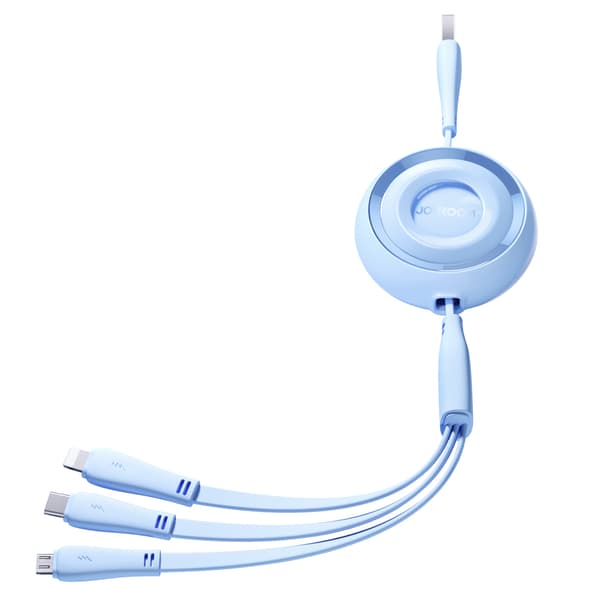 3-i-1 farverig serie USB-A til USB-C / iPhone Lightning / microUSB udtrækkeligt kabel 1m blåt