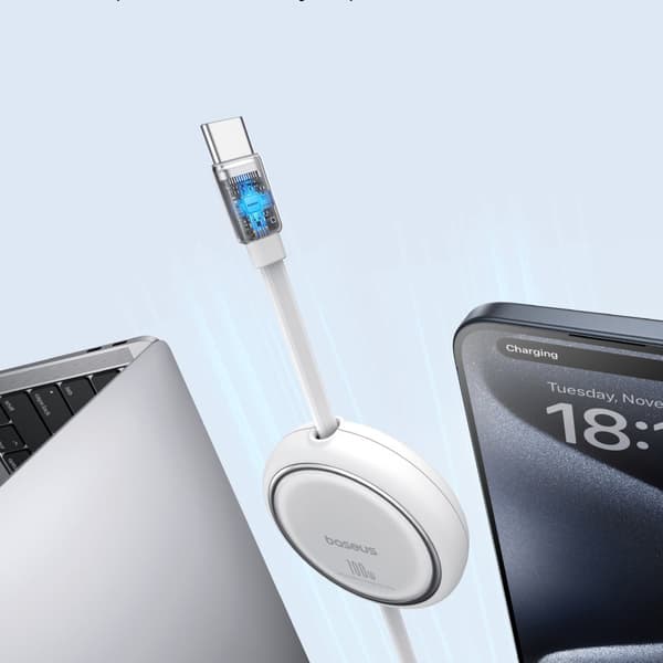Kabel tilbagetrækkeligt optrækkeligt kabel USB-C 100W Free2Draw Mini 1m hvid