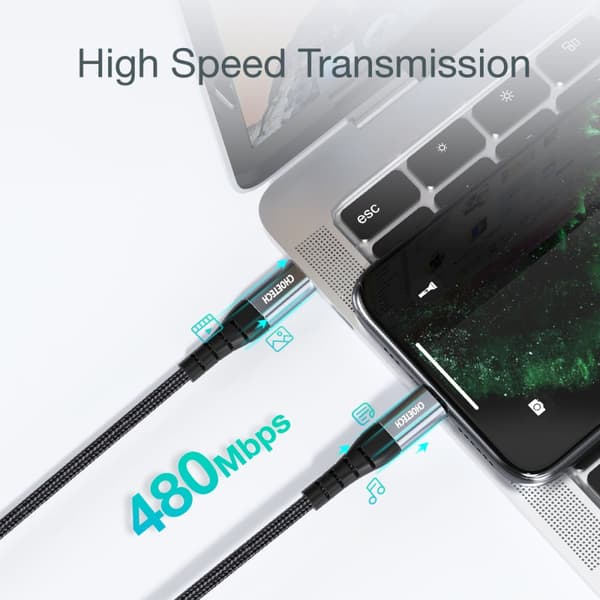 Kabel til iPhone USB-C - Lightning 480Mb/s 3A 1,2m - sort