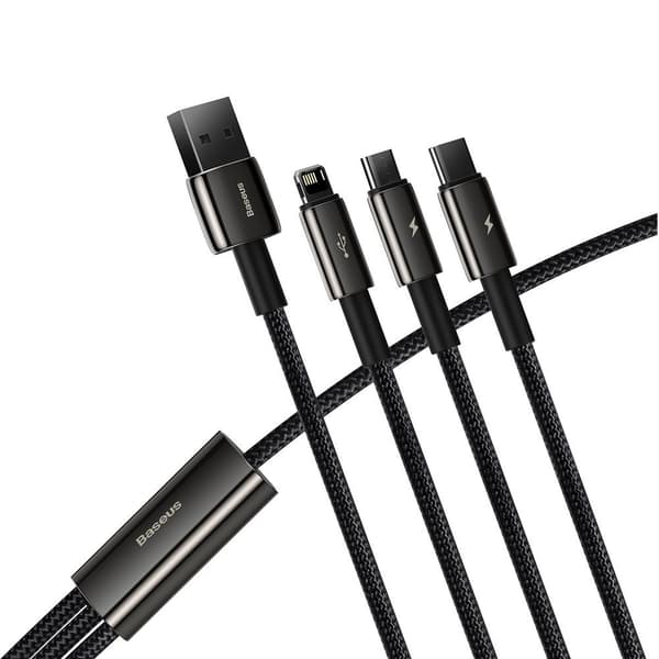 3i1 USB kabel USB-C Iphone Lightning microUSB 3,5 A 1,5 m sort