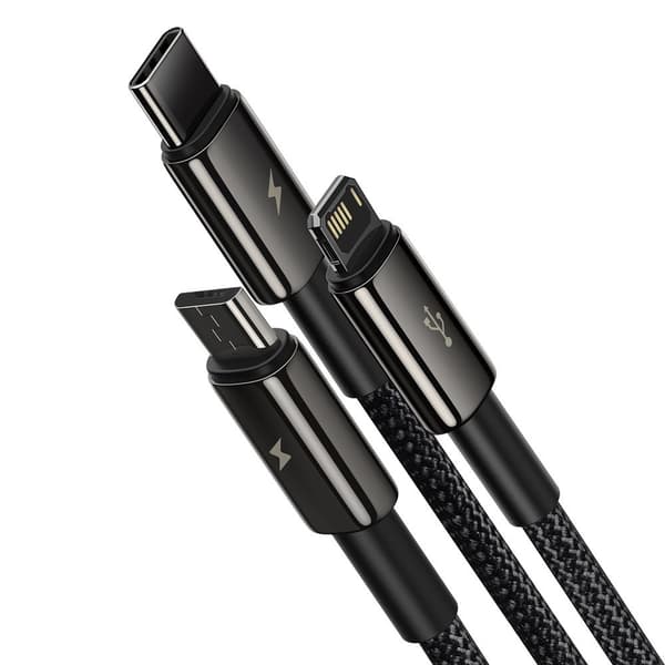 3i1 USB kabel USB-C Iphone Lightning microUSB 3,5 A 1,5 m sort