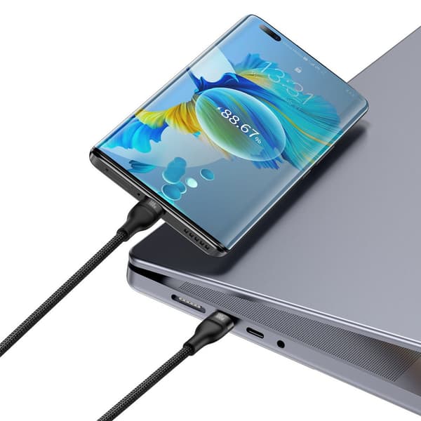 Kabel hurtigopladningskabel Flash Series 2in1 USB-C 2xUSB-C 100W 1,5m sort
