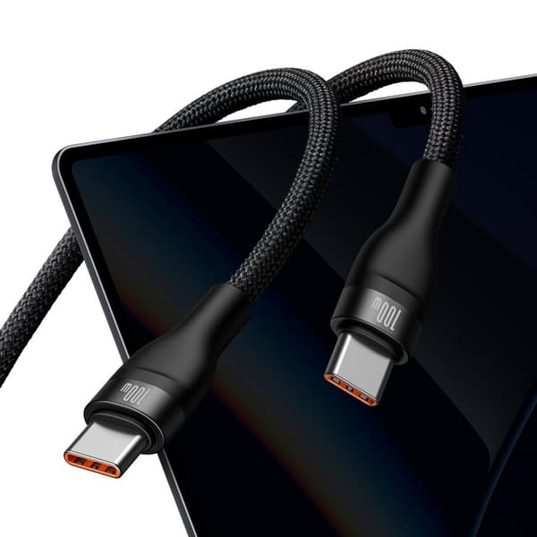 Kabel hurtigopladningskabel Flash Series 2in1 USB-C 2xUSB-C 100W 1,5m sort