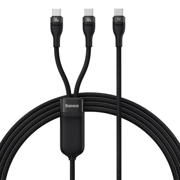 Kabel hurtigopladningskabel Flash Series 2in1 USB-C 2xUSB-C 100W 1,5m sort