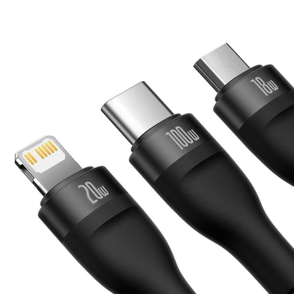 Kaapeli 4in1 USB+USB-C USB-C / iPhone Lightning / micro USB 1.2m - musta