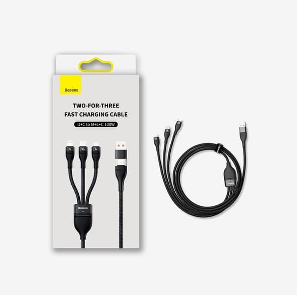 Kaapeli 4in1 USB+USB-C USB-C / iPhone Lightning / micro USB 1.2m - musta