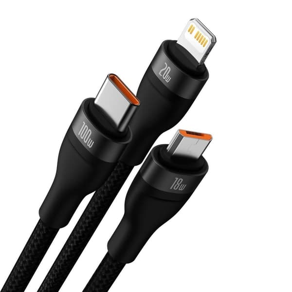 Kaapeli 4in1 USB+USB-C USB-C / iPhone Lightning / micro USB 1.2m - musta